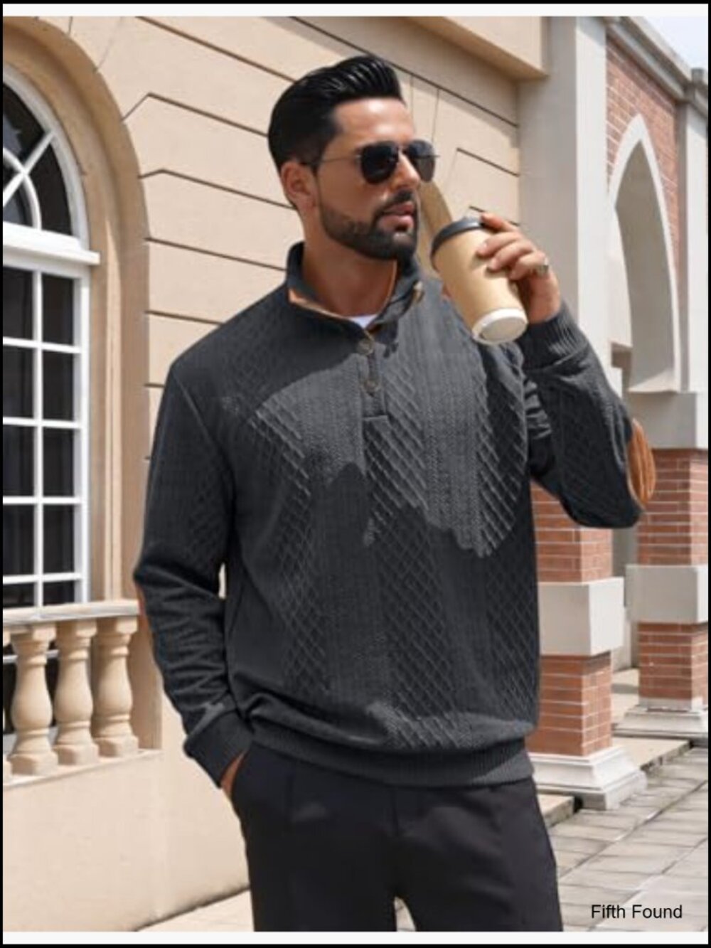 Crewneck Button Sweatshirt Long Sleeve Pullover Casual Quarter Button Top - Picture 2 of 7